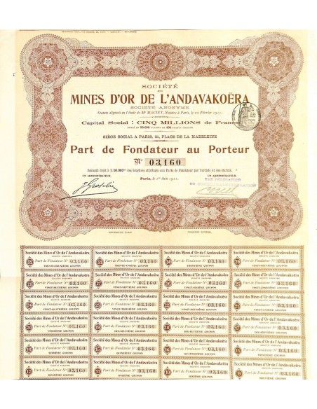 1911 - MINES D'OR DE L'ANDAVAKOERA SOC. DES