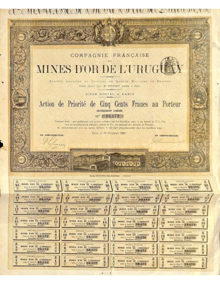 1881 - MINES D'OR DE L'URUGUAY COMP. FRANCAISE DES