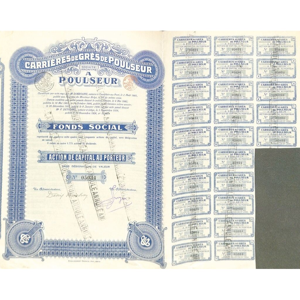 1924 - CARRIERES DE GRES DE POULSEUR SOC. ANON.