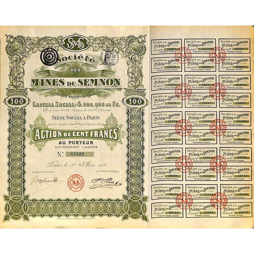 1910 - MINES DU SEMNON SOC. DES