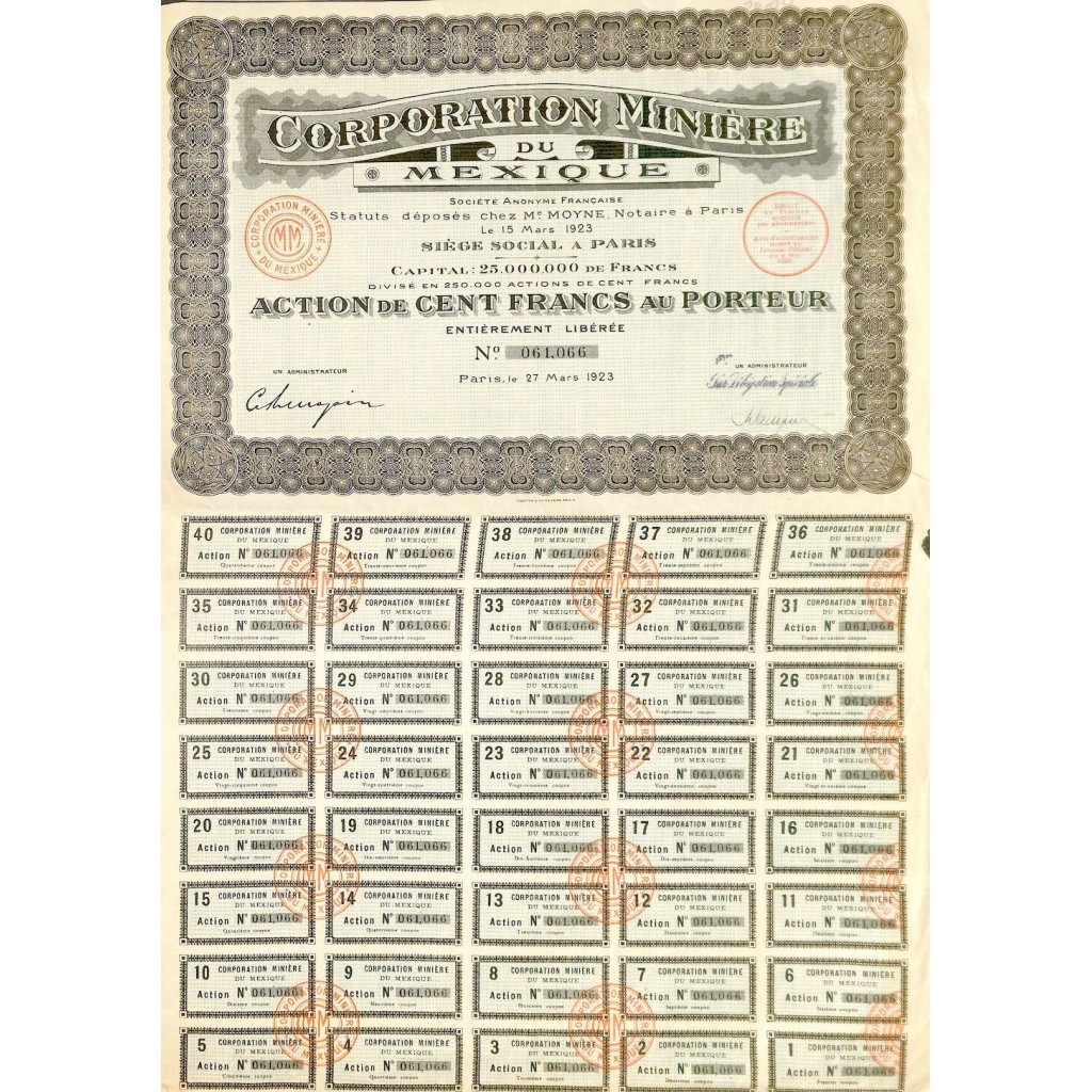 1923 - CORPORATION MINIERE DU MEXIQUE (AZIONE)