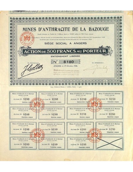 1926 - MINES D'ANTHRACITE DE LA BAZOUGE