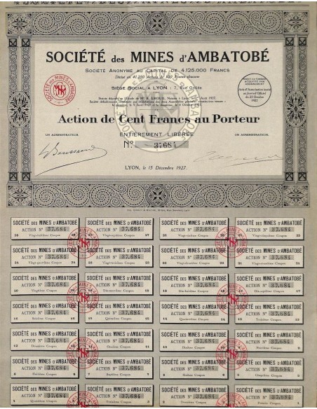 1927 - MINES D'AMBATOBÉ SOC. DES