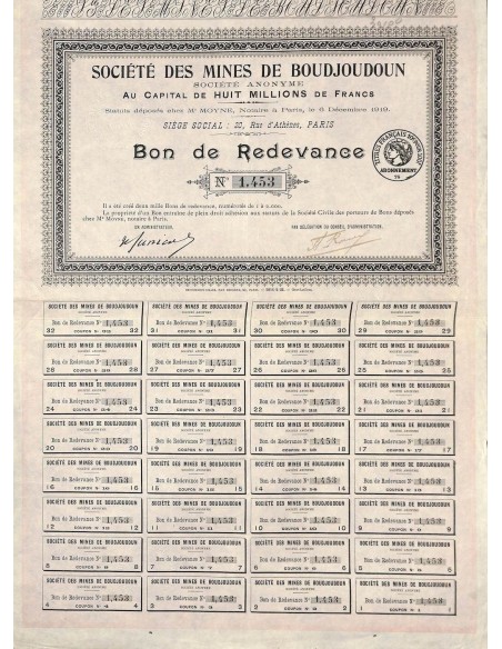 1919 - MINES DE BOUDJOUDOUN SOC. DES