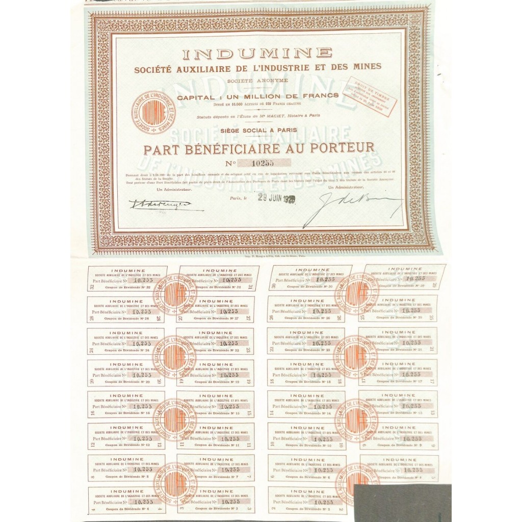 1926 - INDUMINE SOC. AUXILIAIRE DE L'INDUSTRIE...