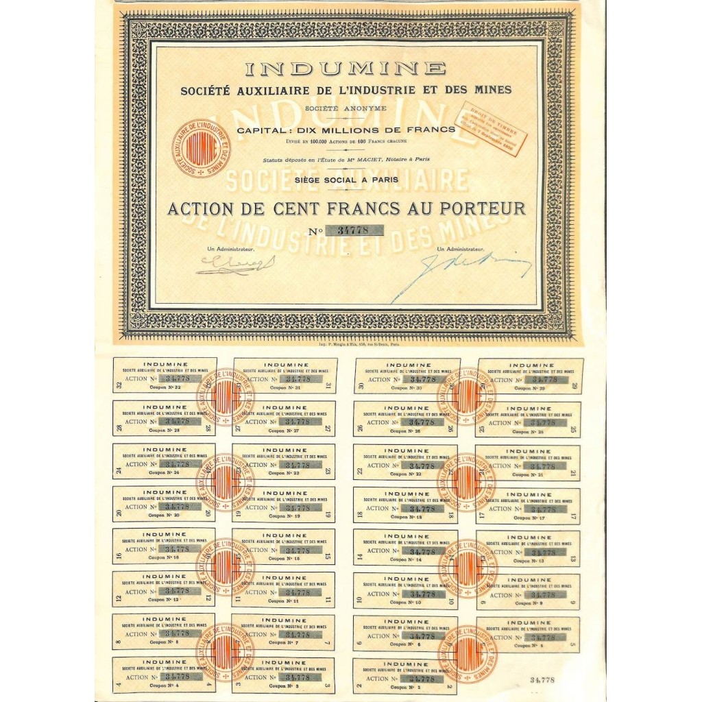 1926 - INDUMINE SOC. AUXILIAIRE DE L'INDUSTRIE...