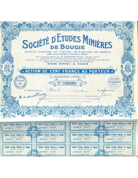 1924 - ETUDES MINIERES DE BOUGIE SOC. D'