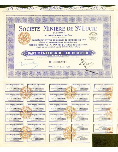 1927 - MINIERE DE SAINTE LUCIE (LOZERE) SOC.