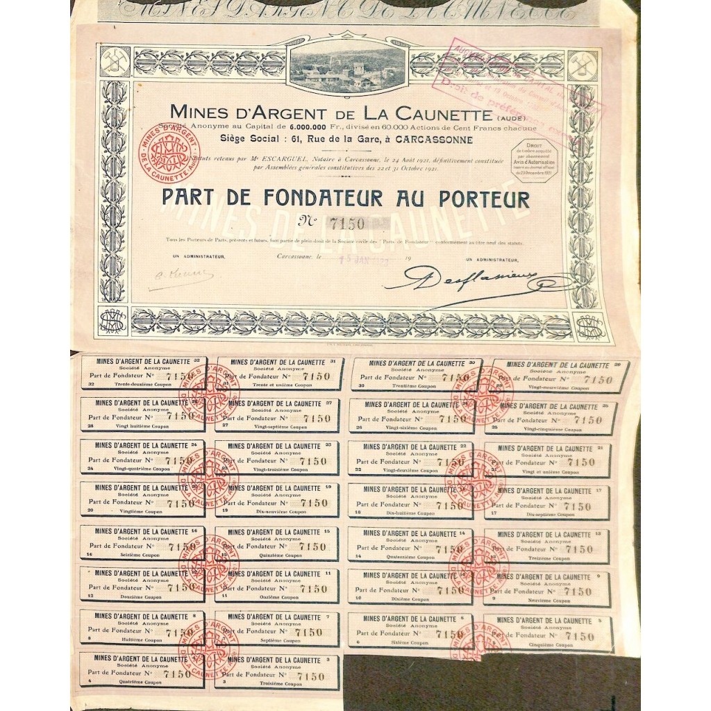 1923 - MINES D'ARGENT DE LA CAUNETTE