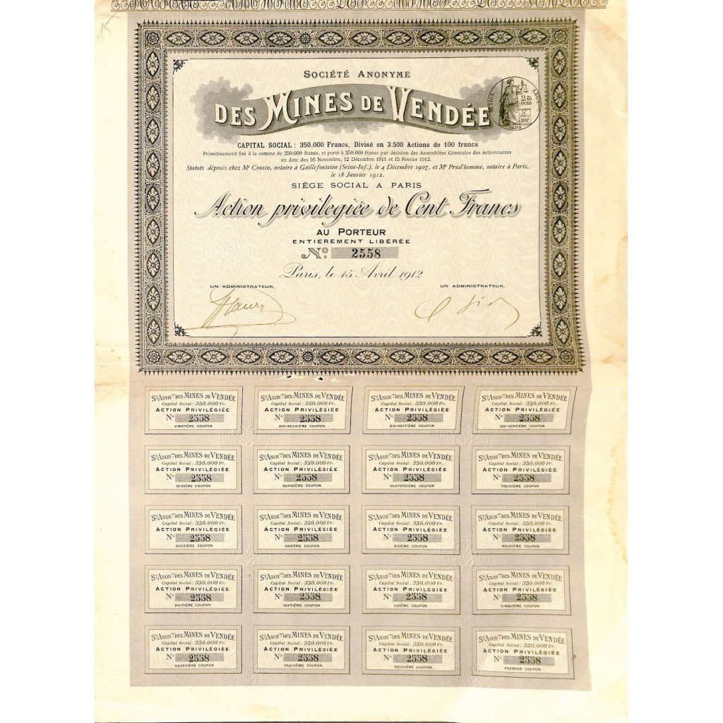 1912 - MINES DE VENDÉE SOC. ANON. DES