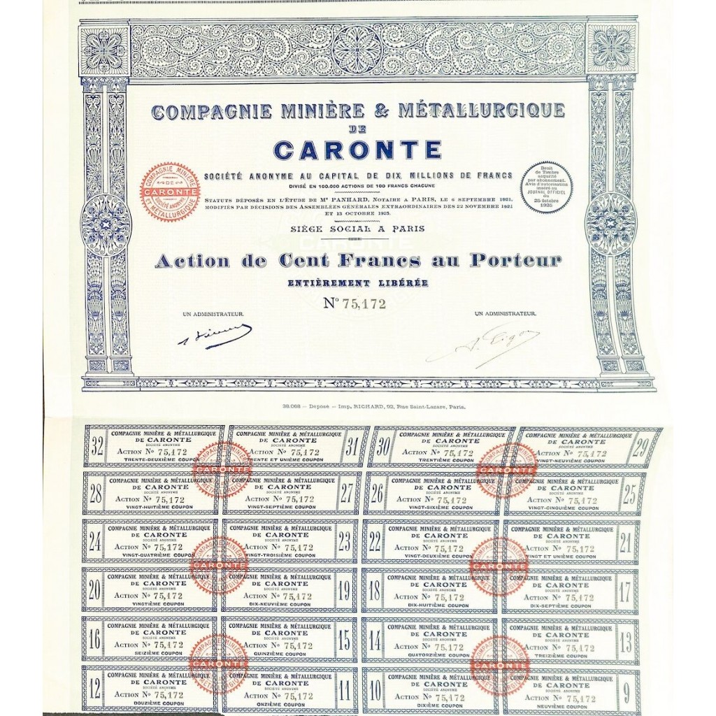 1925 - COMP. MINIERE ET METALLURGIQUE DE CARONTE