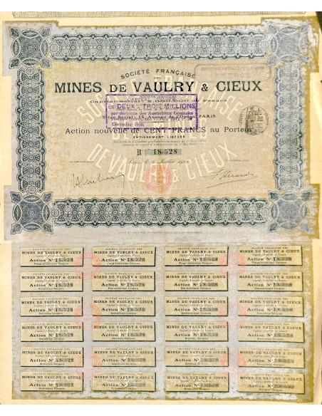1912 - MINES DE VAULRY ET CIEUX (CAP. SOC. 3.000.000 DI FR.)