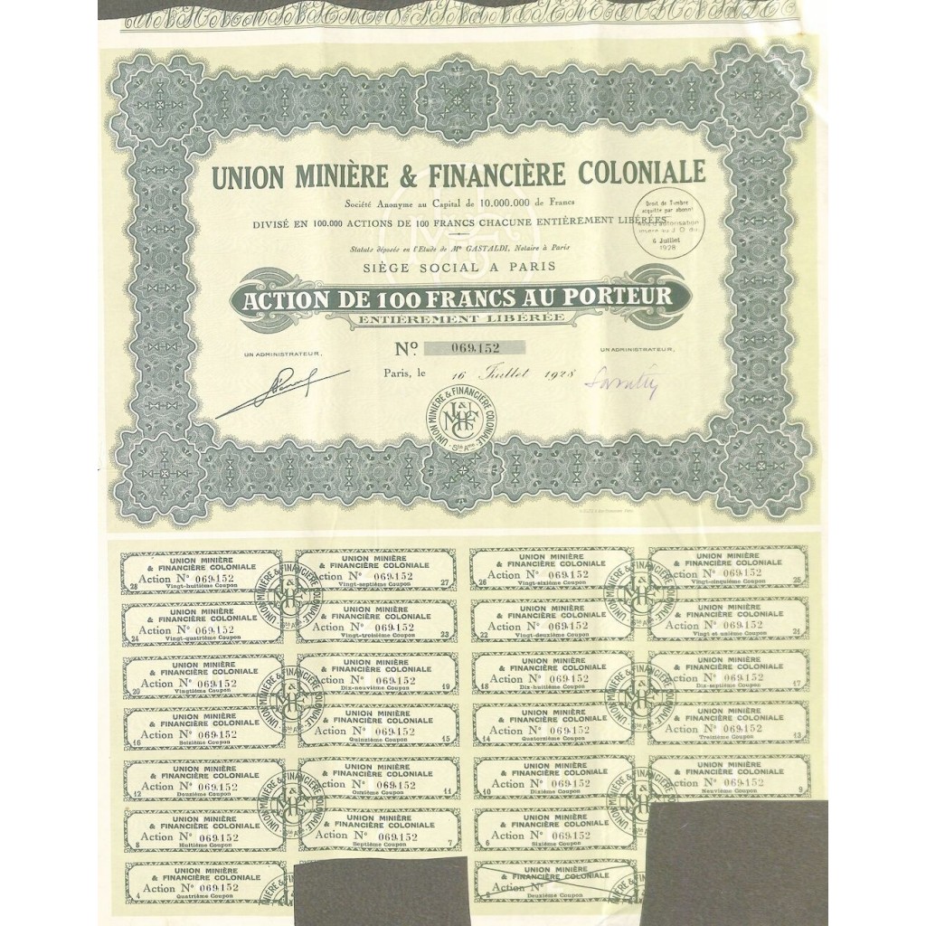 1928 - UNION MINIERE ET FINANCIERE COLONIALE