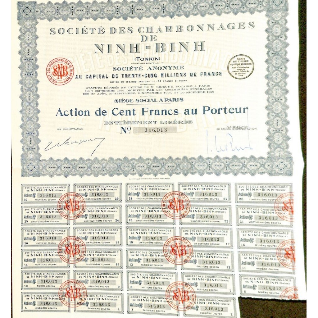 1928 - CHARBONNAGES DE NINH-BINH SOC. DES