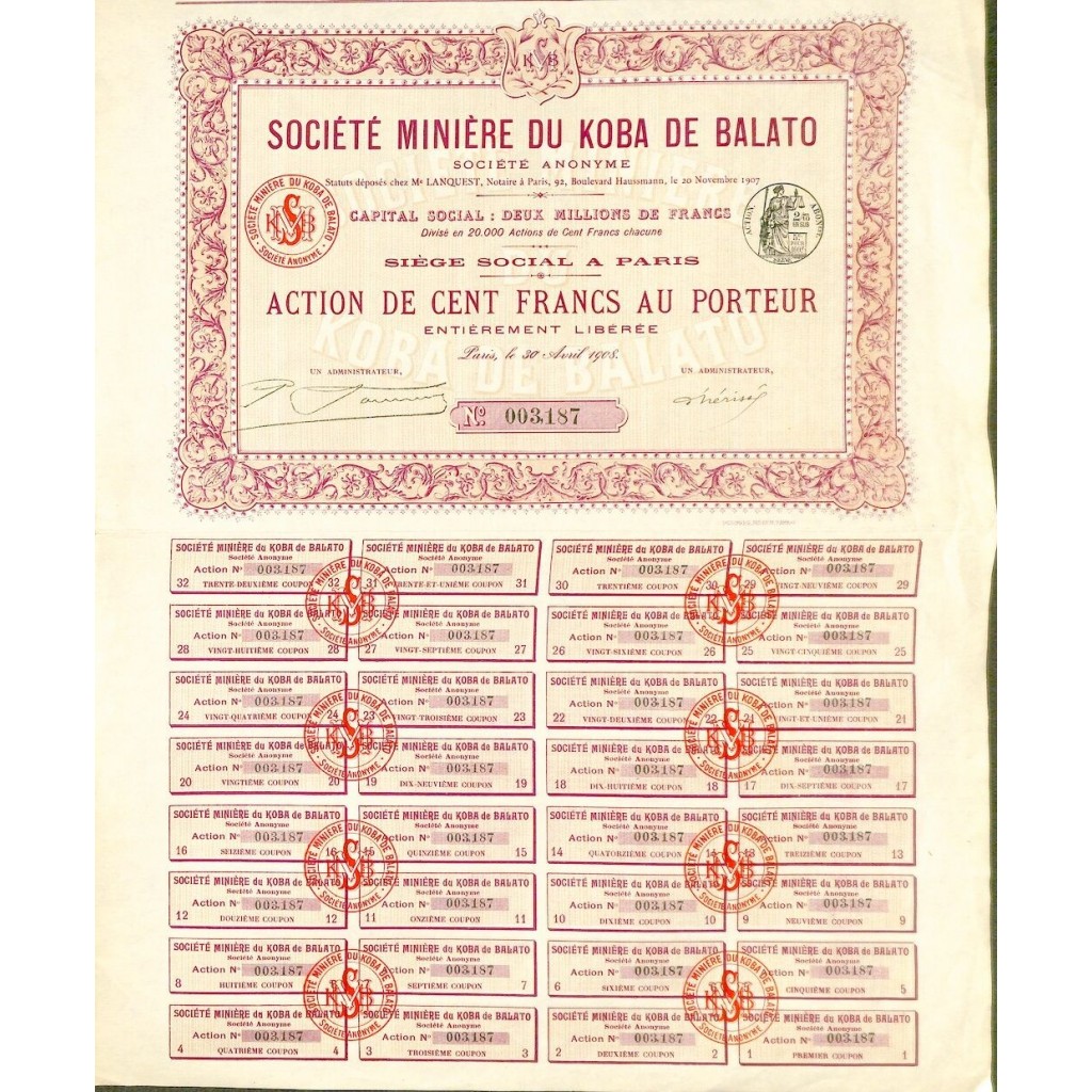 1908 - MINIERE DU KOBA DE BALATO SOC.