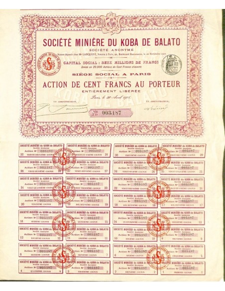 1908 - MINIERE DU KOBA DE BALATO SOC.