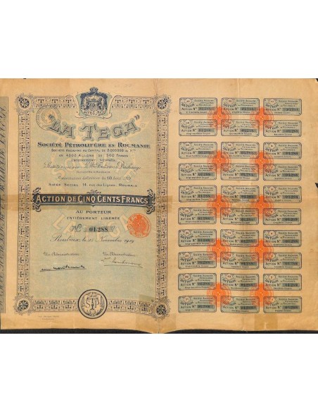 1919 - LA TEGA - SOC. PETROLIFERE EN ROUMANIE
