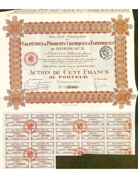 1926 - SALPETRES ET PRODUITS CHIMIQUES ET TARTRIQUES DE BORDEAUX