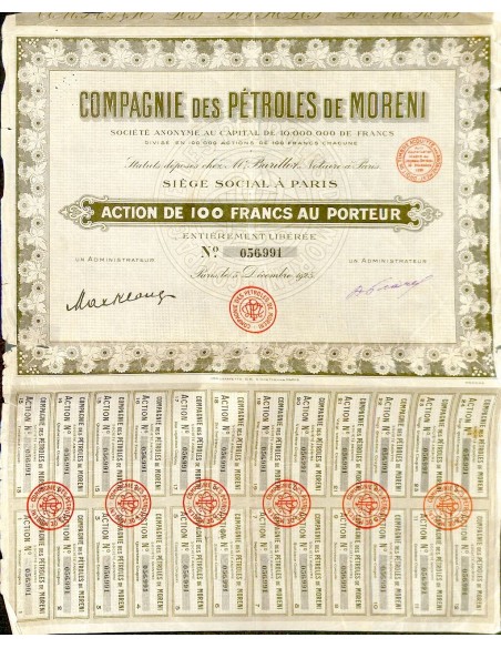 1925 - PETROLES DE MORENI COMPAGNIE DES