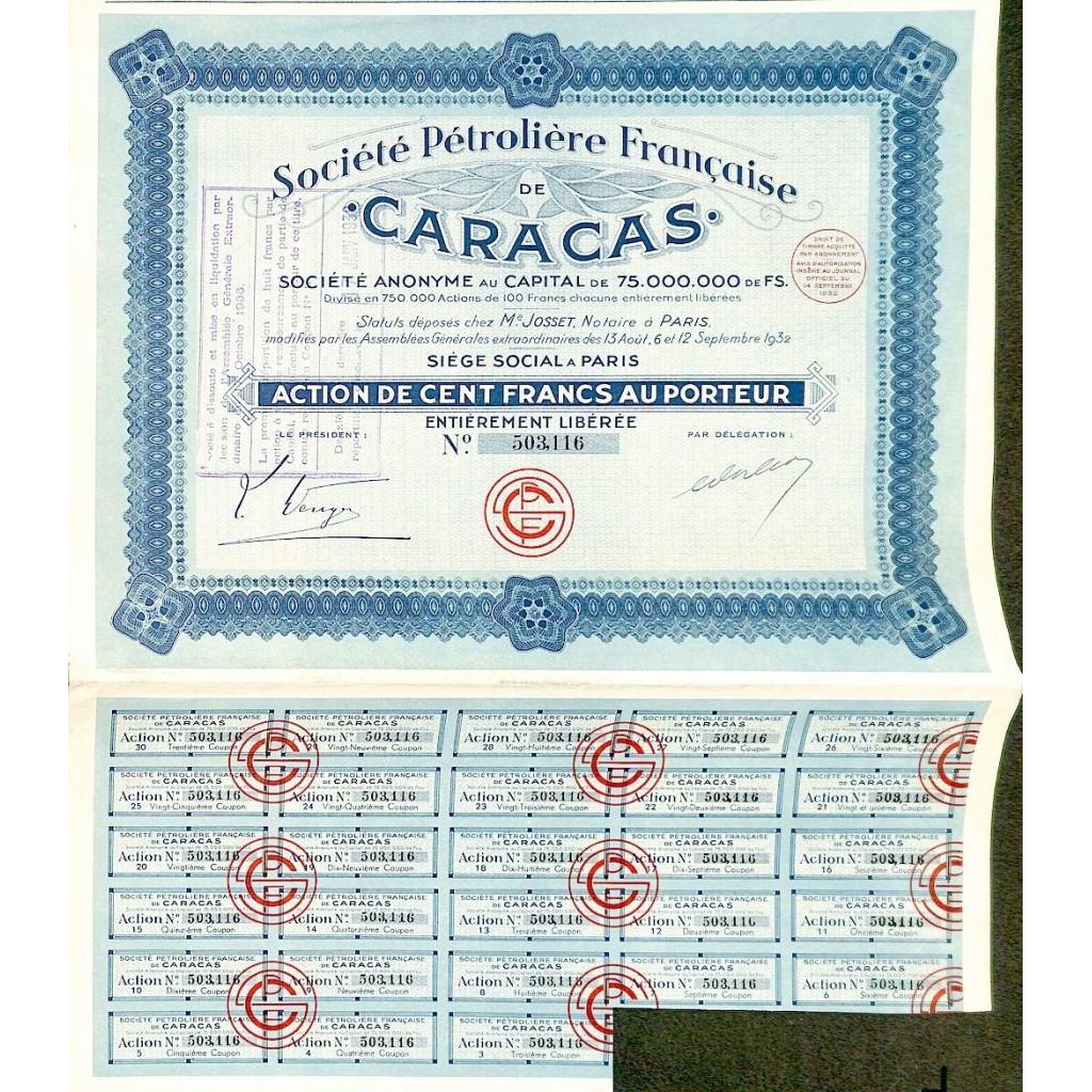 1932 - CARACAS SOC. PETROLIERE FRANCAISE DE