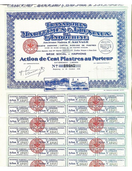 1949 - TRANSPORTS MARITIMES ET FLUVIAUX DE L'INDOCHINE (ANC. MAIS. F. SAUVAGE)