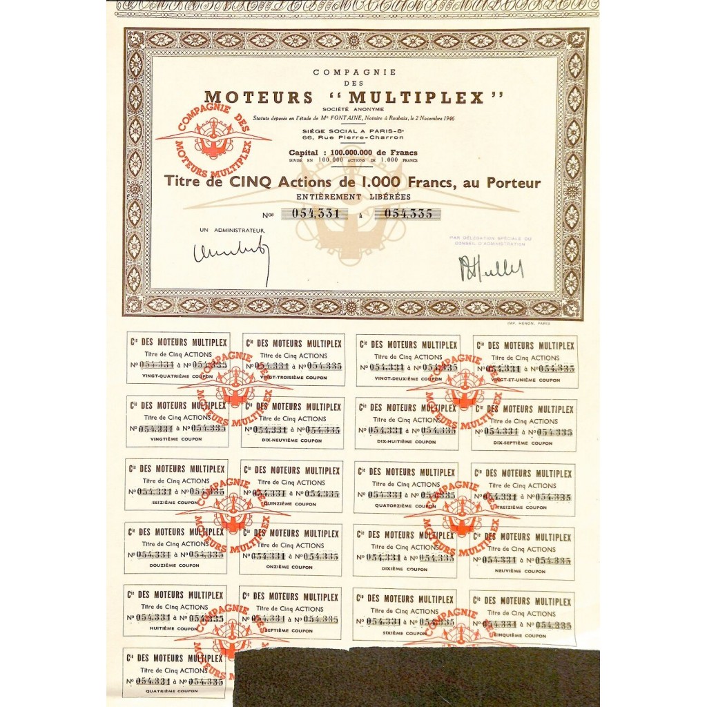 1946 - MOTEURS MULTIPLEX COMPAGNIE DES