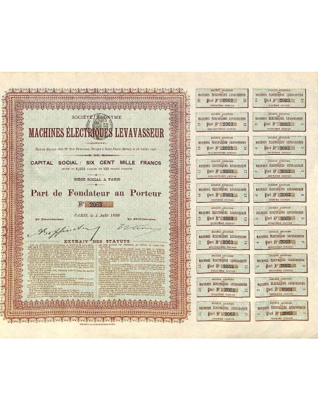 1898 - MACHINES ELECTRIQUES LEVAVASSEUR SOC. ANON. DES