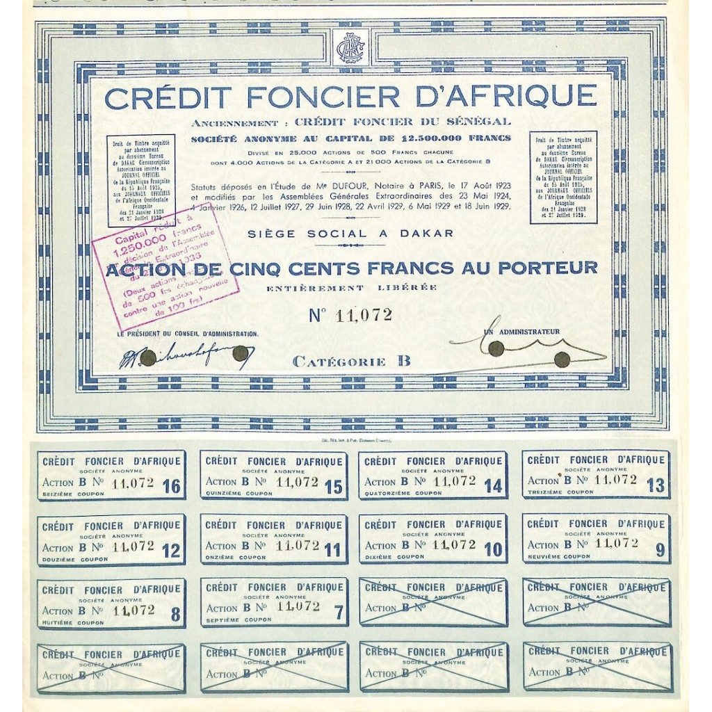 1929 - CREDIT FONCIER D'AFRIQUE