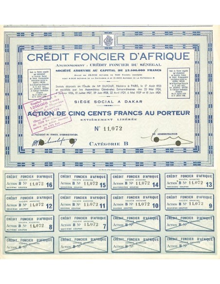 1929 - CREDIT FONCIER D'AFRIQUE