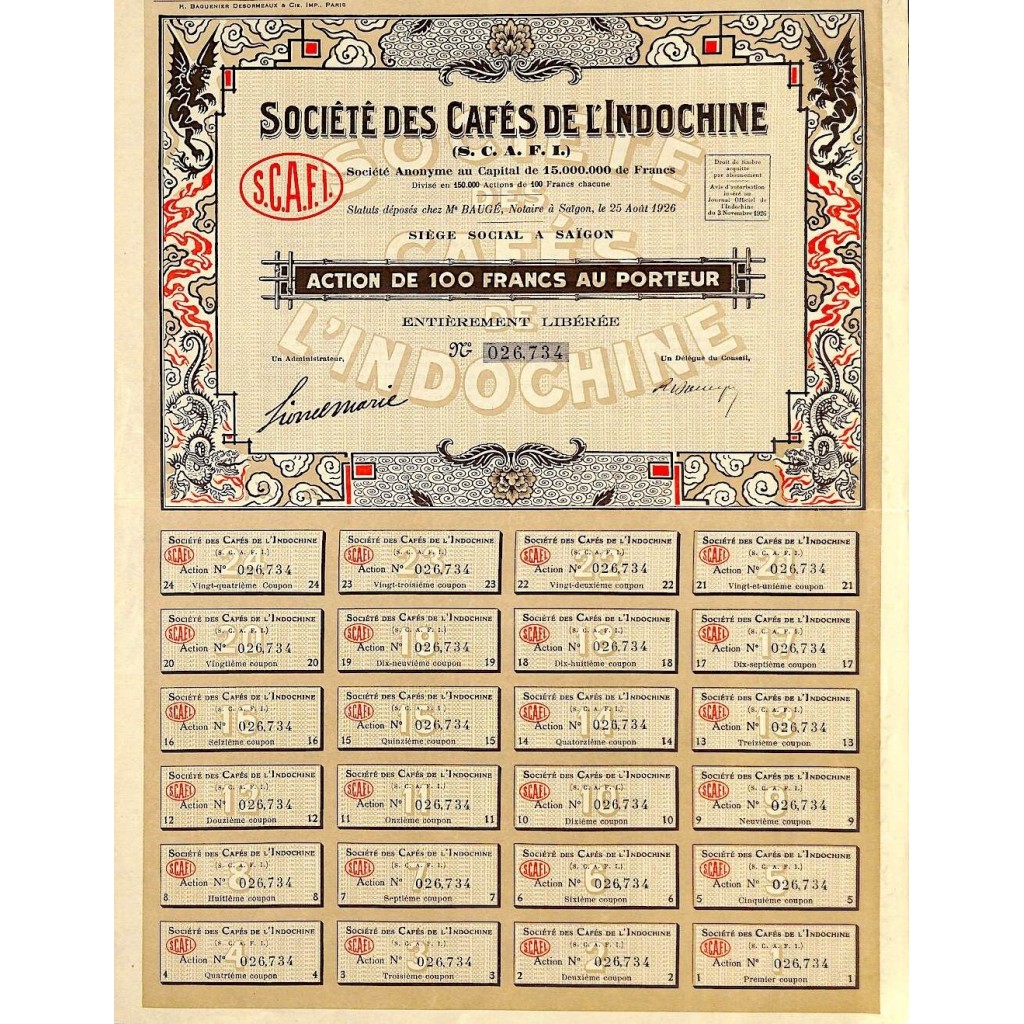 1926 - CAFÉS DE L'INDOCHINE SOC. DES