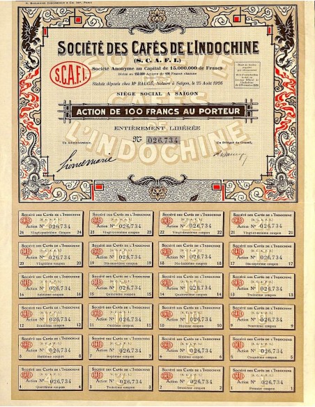 1926 - CAFÉS DE L'INDOCHINE SOC. DES