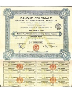 1929 - BANQUE COLONIALE D'ETUDES ET D'ENTREPRISES MUTUELLES