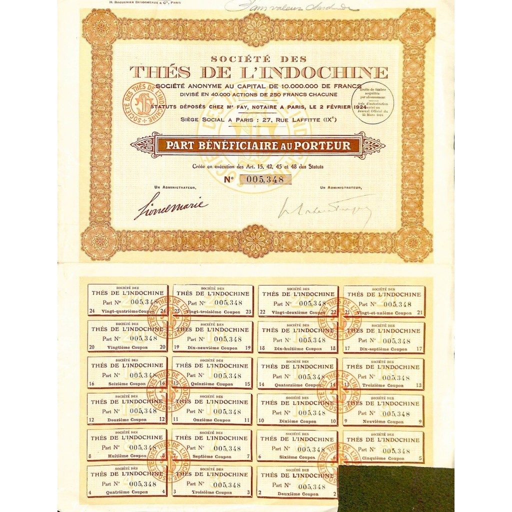 1924 - THÉS DE L'INDOCHINE SOC. DES