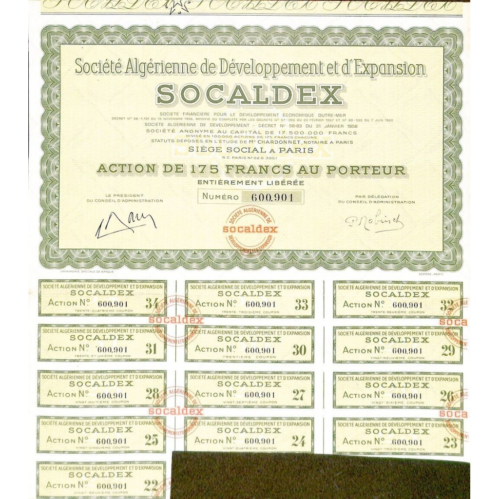 1958 - SOCALDEX - SOC. ALGERIENNE DE...