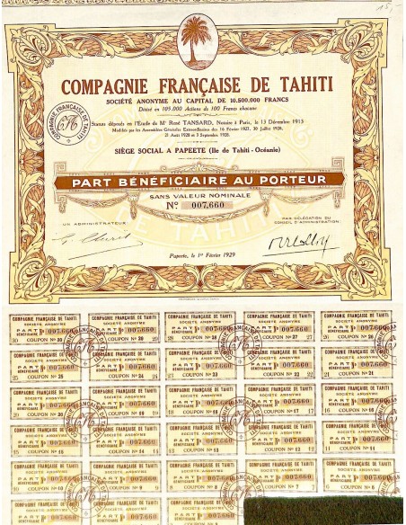 1929 - FRANCAISE DE TAHITI COMPAGNIE