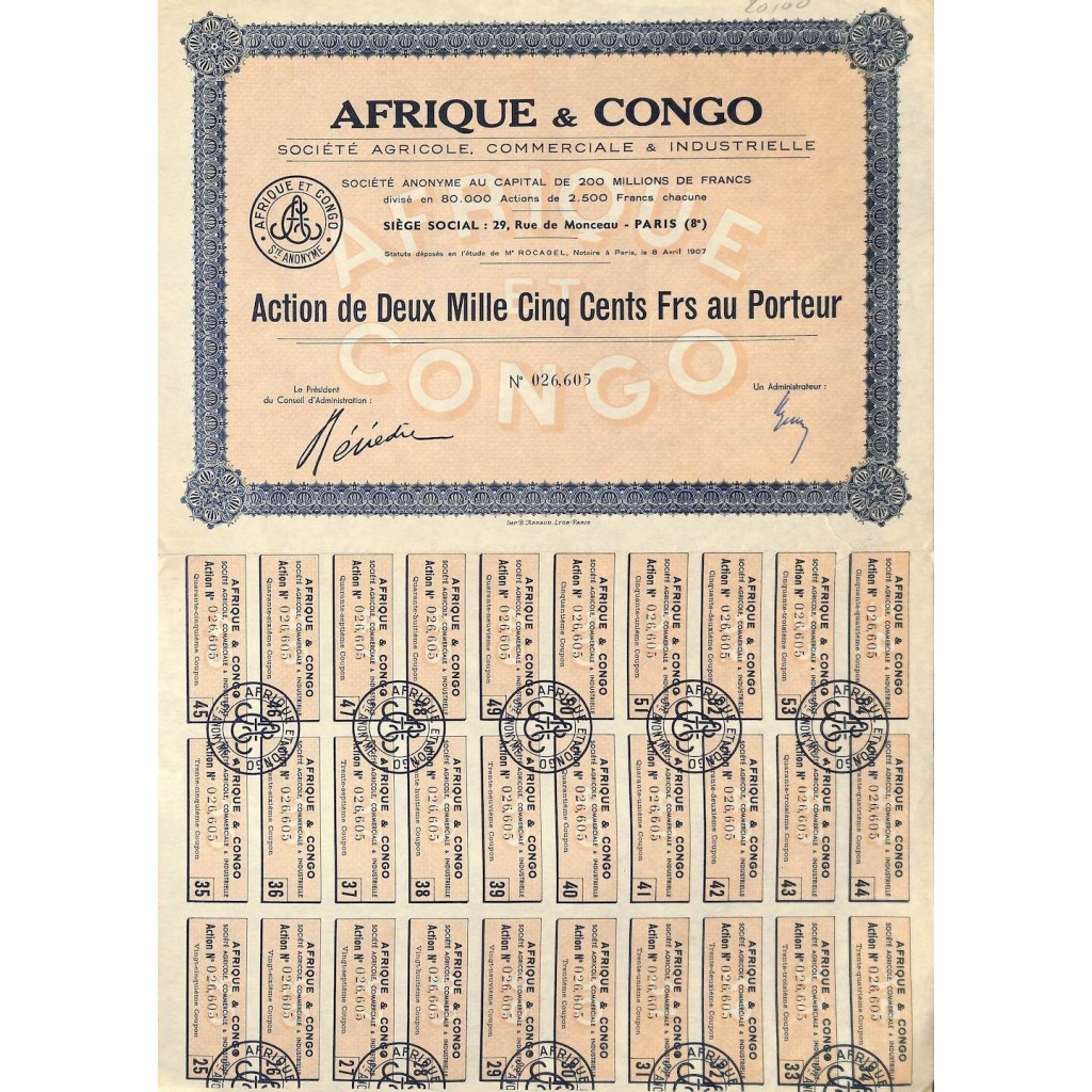 1907 - AFRIQUE ET CONGO SOC. AGRICOLE,...