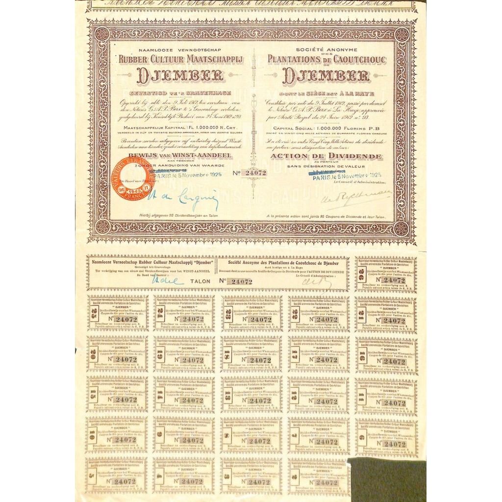 1925 - PLANTATIONS DE CAOUTCHOUC DE DJEMBER...
