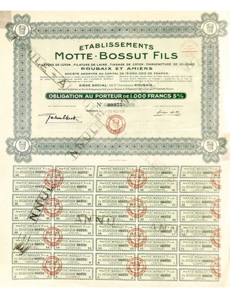 1930 - MOTTE-BOSSUT FILS ETABLISSEMENTS