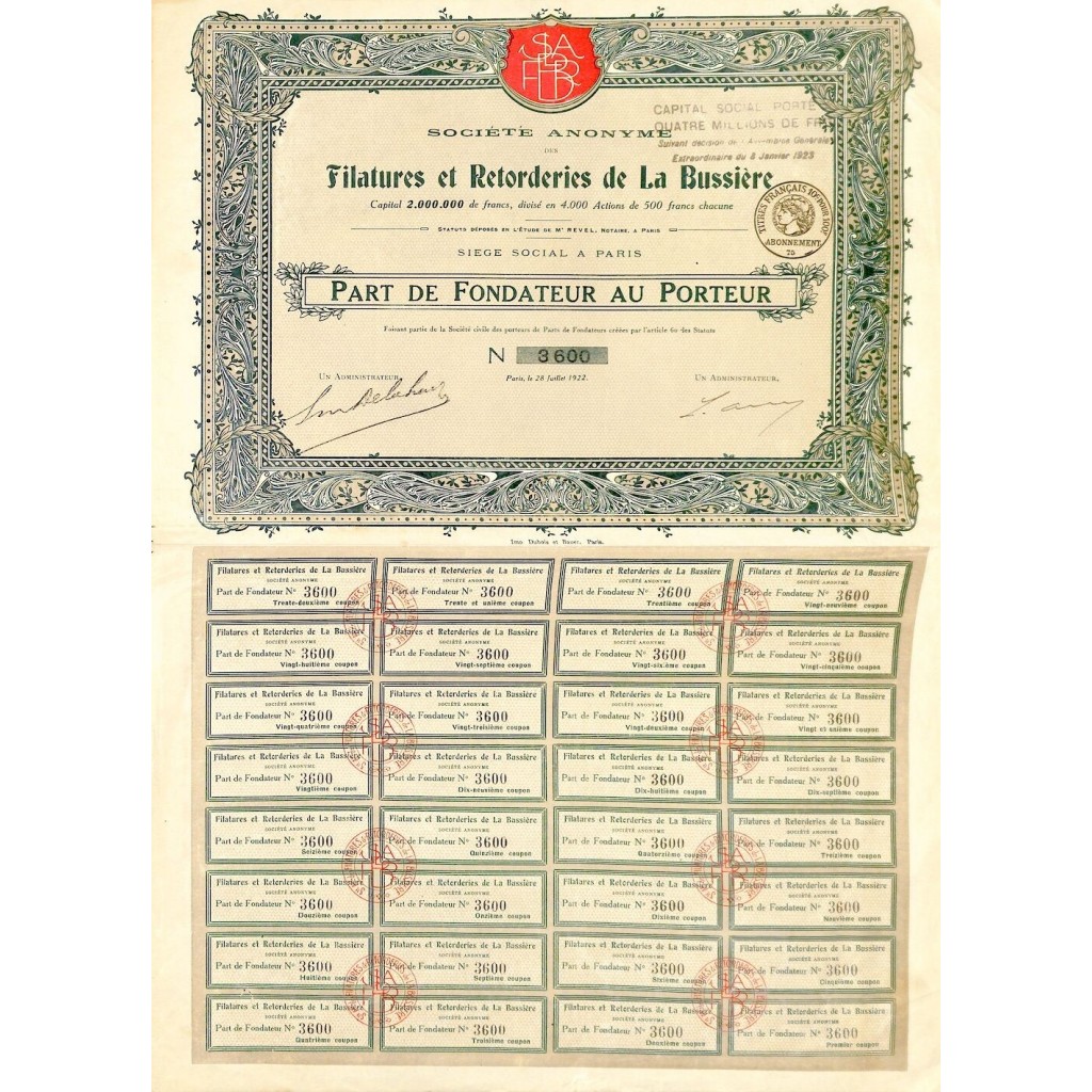 1922 - FILATURES ET RETORDERIES DE LA BUSSIERE