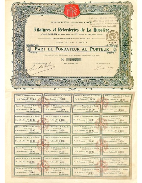 1922 - FILATURES ET RETORDERIES DE LA BUSSIERE