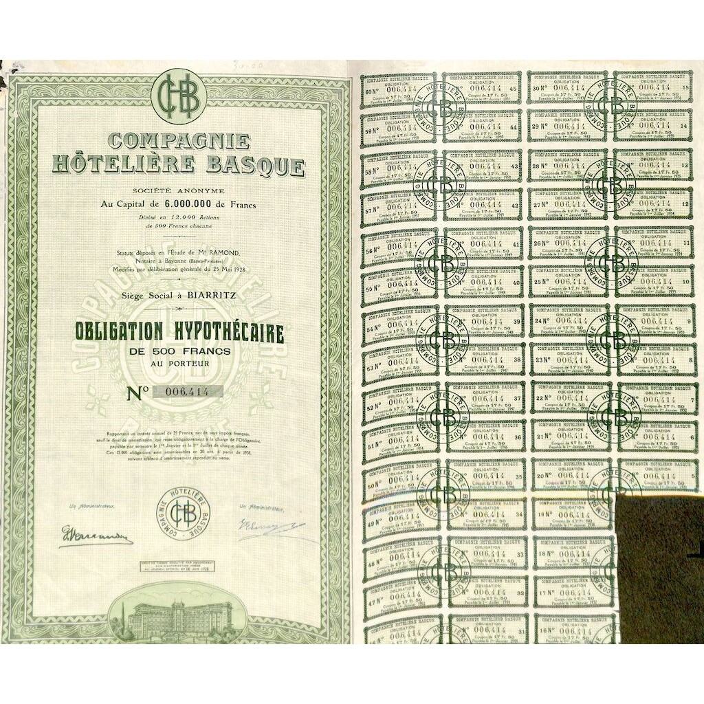 1928 - COMPAGNIE HOTELIERE BASQUE