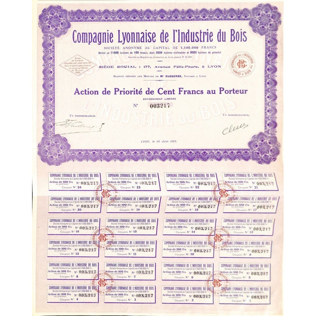 1923 - LYONNAISE DE L'INDUSTRIE DU BOIS...