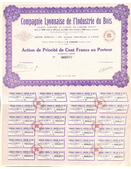 1923 - LYONNAISE DE L'INDUSTRIE DU BOIS COMPAGNIE