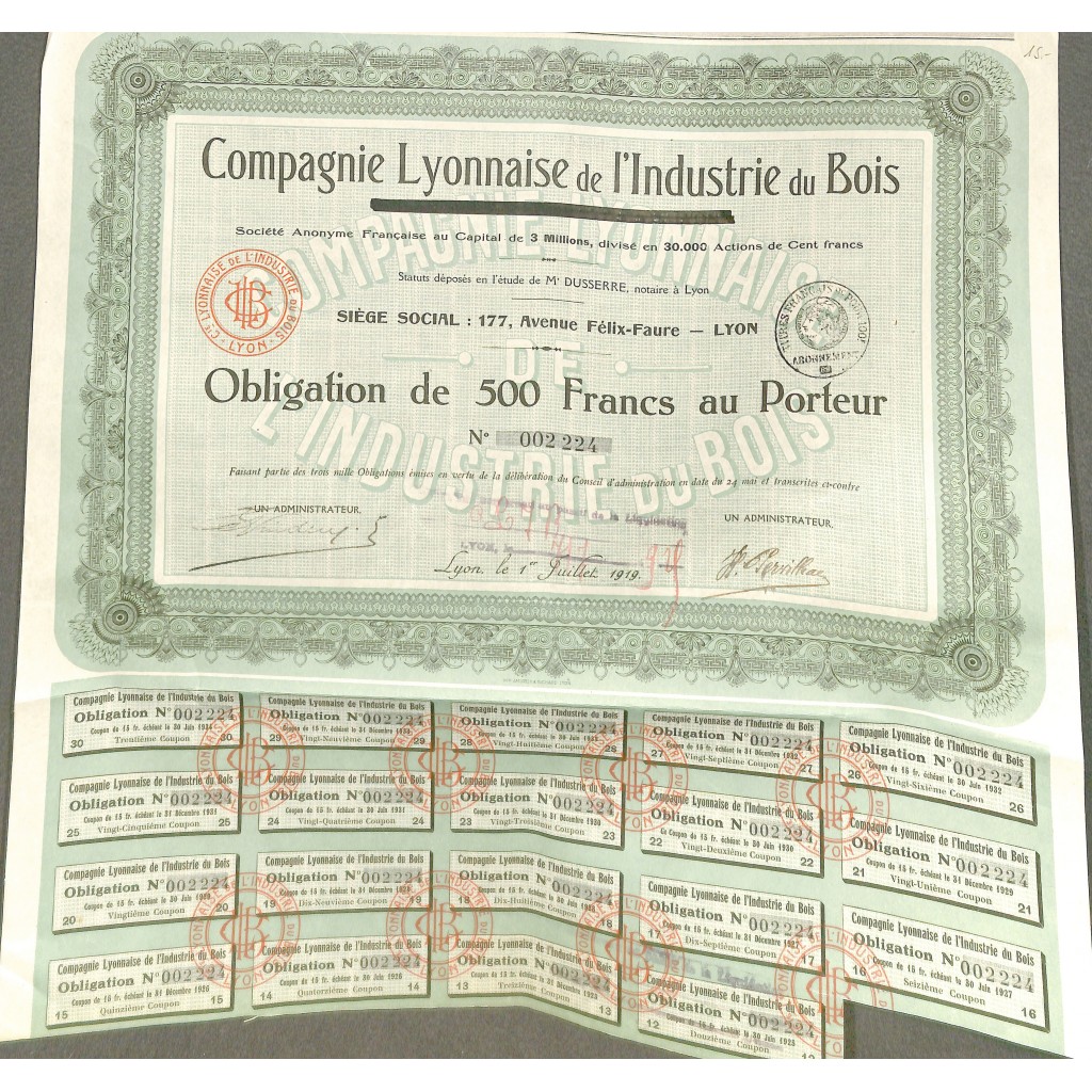 1919 - LYONNAISE DE L'INDUSTRIE DU BOIS...