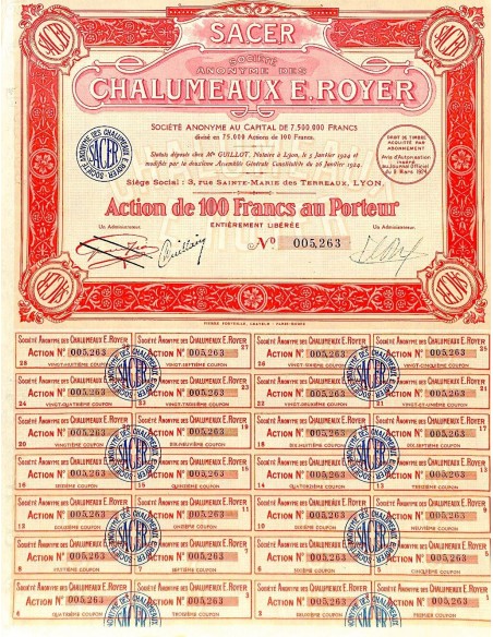 1924 - S.A.C.E.R. SOC. ANON. DES CHALUMEAUX E. ROYER