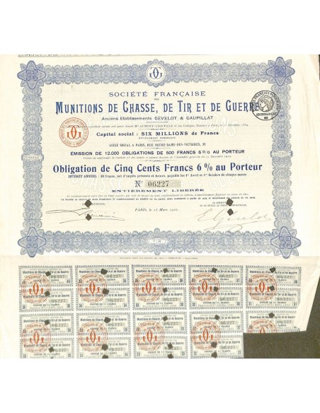 1920 - MUNITIONS DE CHASSE, DE TIR ET DE GUERRE SOC. FRANC. DES
