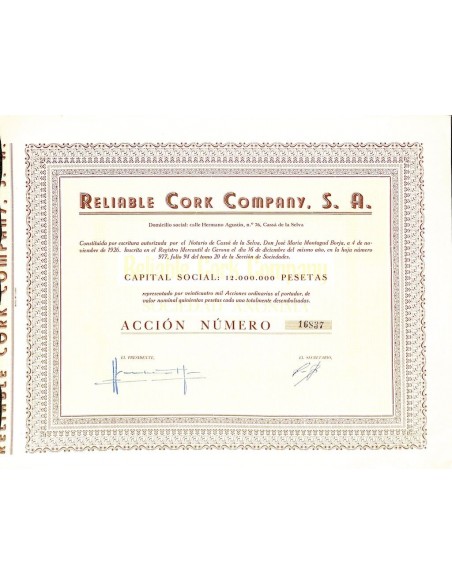 1926 - RELIABLE CORK COMPANY, S. A.