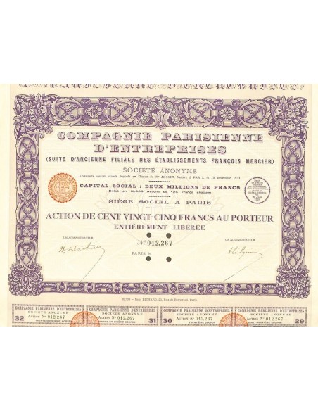 1933 - PARISIENNE D'ENTREPRISES COMPAGNIE
