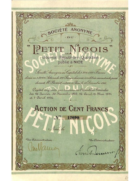 1926 - PETIT NICOIS SOC. ANON. DU