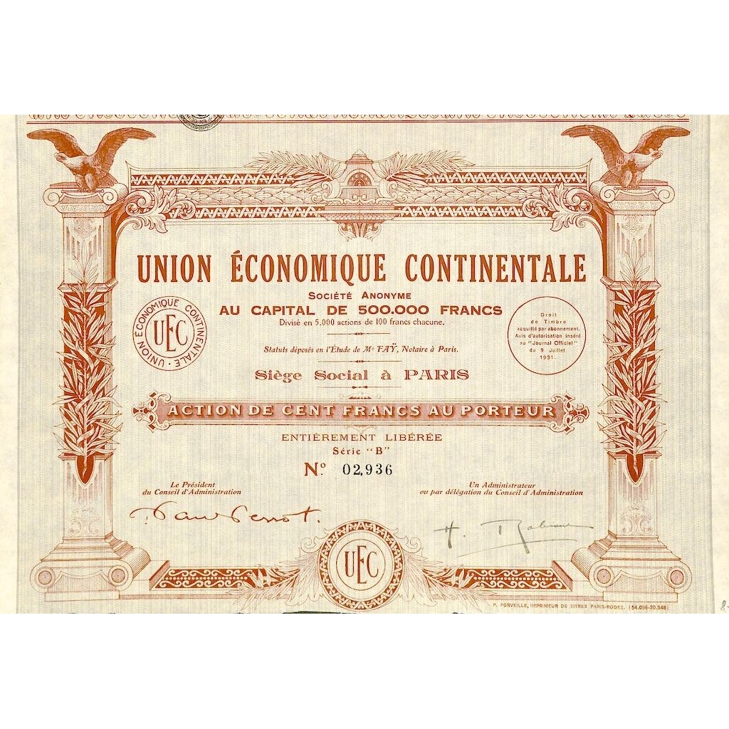 1931 - UNION ECONOMIQUE CONTINENTALE